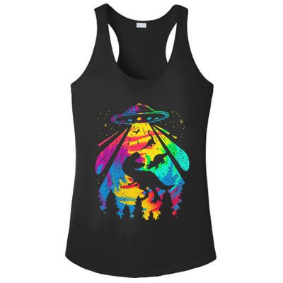 Funny Colorful Ufo Alien Trex Dinosaurs Abduction Ladies PosiCharge Competitor Racerback Tank
