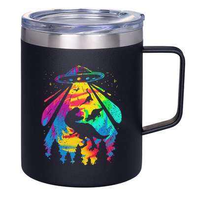 Funny Colorful Ufo Alien Trex Dinosaurs Abduction 12oz Stainless Steel Coffee Mug