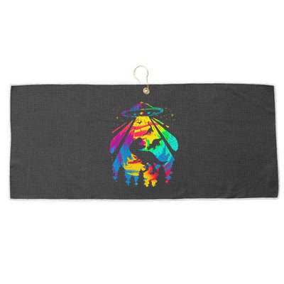 Funny Colorful Ufo Alien Trex Dinosaurs Abduction Large Microfiber Waffle Golf Towel