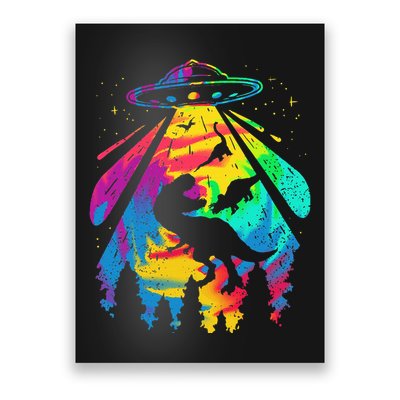 Funny Colorful Ufo Alien Trex Dinosaurs Abduction Poster