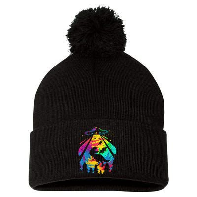 Funny Colorful Ufo Alien Trex Dinosaurs Abduction Pom Pom 12in Knit Beanie