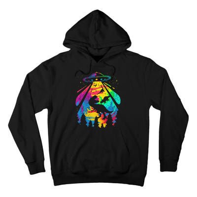 Funny Colorful Ufo Alien Trex Dinosaurs Abduction Tall Hoodie