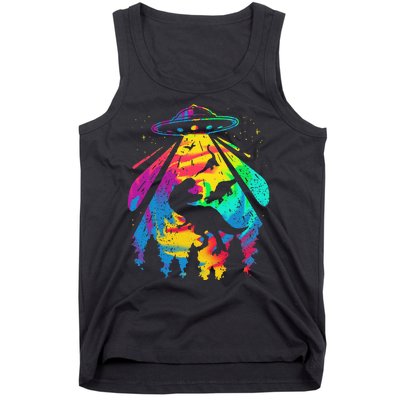 Funny Colorful Ufo Alien Trex Dinosaurs Abduction Tank Top