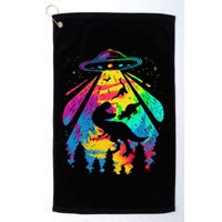Funny Colorful Ufo Alien Trex Dinosaurs Abduction Golf Towel