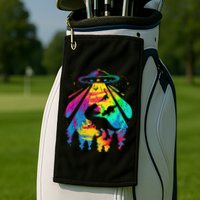 Funny Colorful Ufo Alien Trex Dinosaurs Abduction Golf Towel