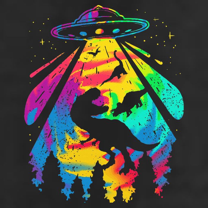 Funny Colorful Ufo Alien Trex Dinosaurs Abduction Golf Towel