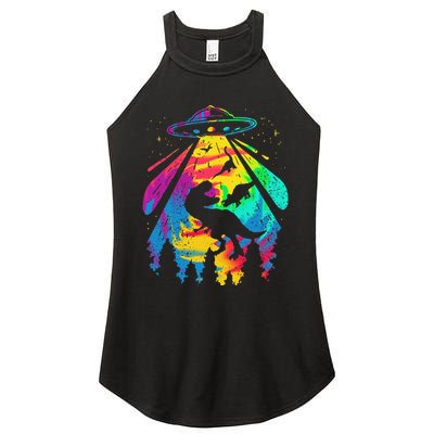Funny Colorful Ufo Alien Trex Dinosaurs Abduction Women's Perfect Tri Rocker Tank