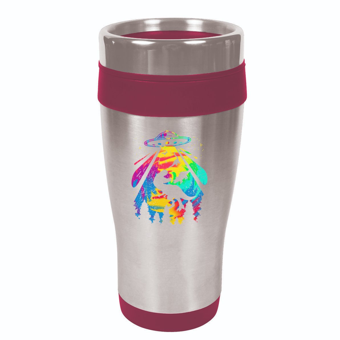 Funny Colorful Ufo Alien Trex Dinosaurs Abduction 16oz Travel Tumbler