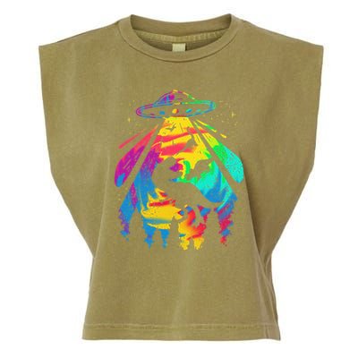 Funny Colorful Ufo Alien Trex Dinosaurs Abduction Garment-Dyed Women's Muscle Tee