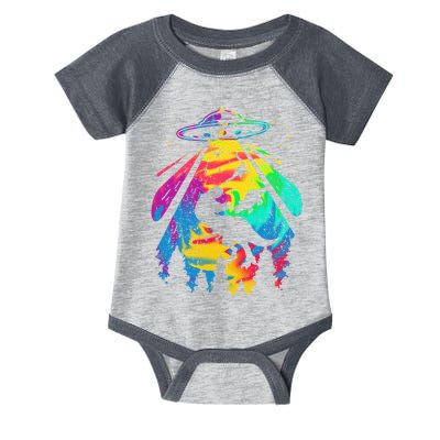 Funny Colorful Ufo Alien Trex Dinosaurs Abduction Infant Baby Jersey Bodysuit