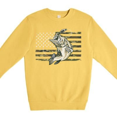 Fishing Camouflage US American Flag Bass Fish Fisherman Camo Premium Crewneck Sweatshirt