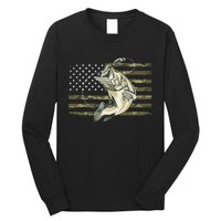 Fishing Camouflage US American Flag Bass Fish Fisherman Camo Long Sleeve Shirt