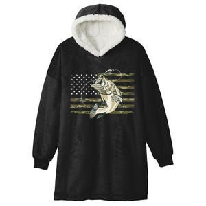 Fishing Camouflage US American Flag Bass Fish Fisherman Camo Hooded Wearable Blanket