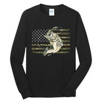 Fishing Camouflage US American Flag Bass Fish Fisherman Camo Tall Long Sleeve T-Shirt