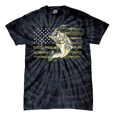 Fishing Camouflage US American Flag Bass Fish Fisherman Camo Tie-Dye T-Shirt