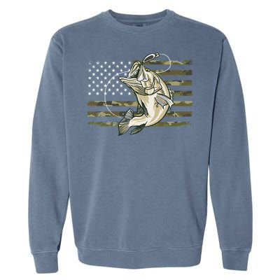 Fishing Camouflage US American Flag Bass Fish Fisherman Camo Garment-Dyed Sweatshirt