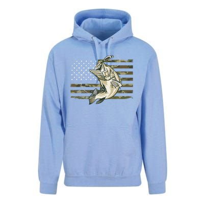 Fishing Camouflage US American Flag Bass Fish Fisherman Camo Unisex Surf Hoodie