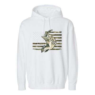 Fishing Camouflage US American Flag Bass Fish Fisherman Camo Garment-Dyed Fleece Hoodie