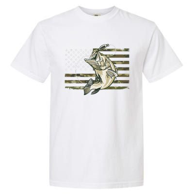 Fishing Camouflage US American Flag Bass Fish Fisherman Camo Garment-Dyed Heavyweight T-Shirt