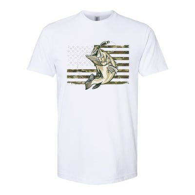 Fishing Camouflage US American Flag Bass Fish Fisherman Camo Softstyle CVC T-Shirt