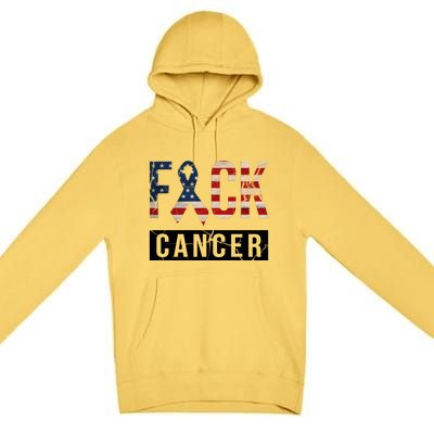 F*ck Cancer USA American Flag Ribbon Premium Pullover Hoodie