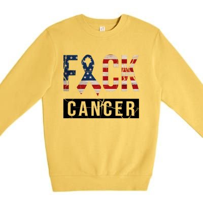 F*ck Cancer USA American Flag Ribbon Premium Crewneck Sweatshirt