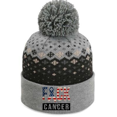 F*ck Cancer USA American Flag Ribbon The Baniff Cuffed Pom Beanie