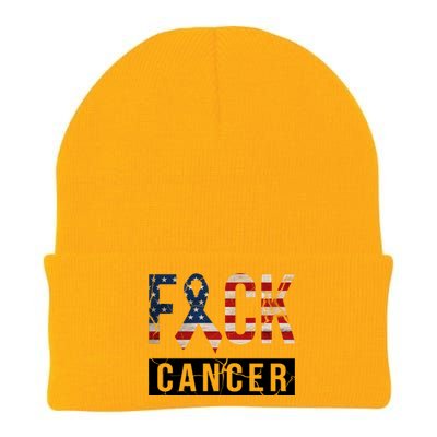 F*ck Cancer USA American Flag Ribbon Knit Cap Winter Beanie