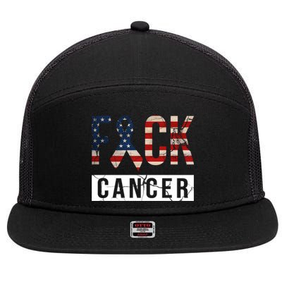 F*ck Cancer USA American Flag Ribbon 7 Panel Mesh Trucker Snapback Hat