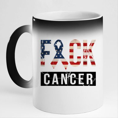 F*ck Cancer USA American Flag Ribbon 11oz Black Color Changing Mug