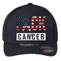 F*ck Cancer USA American Flag Ribbon Flexfit Unipanel Trucker Cap