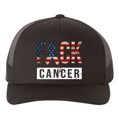 F*ck Cancer USA American Flag Ribbon Yupoong Adult 5-Panel Trucker Hat