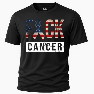 F*ck Cancer USA American Flag Ribbon Cooling Performance Crew T-Shirt