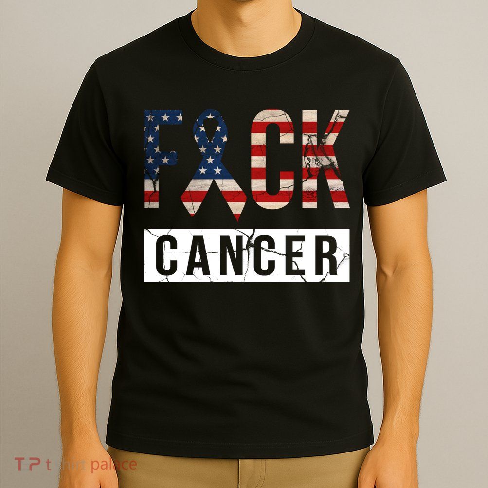 F*ck Cancer USA American Flag Ribbon T-Shirt