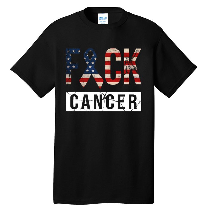 F*ck Cancer USA American Flag Ribbon Tall T-Shirt