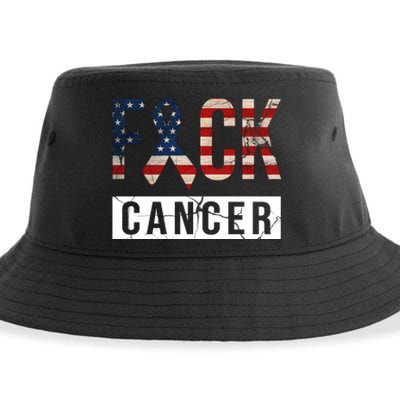 F*ck Cancer USA American Flag Ribbon Sustainable Bucket Hat