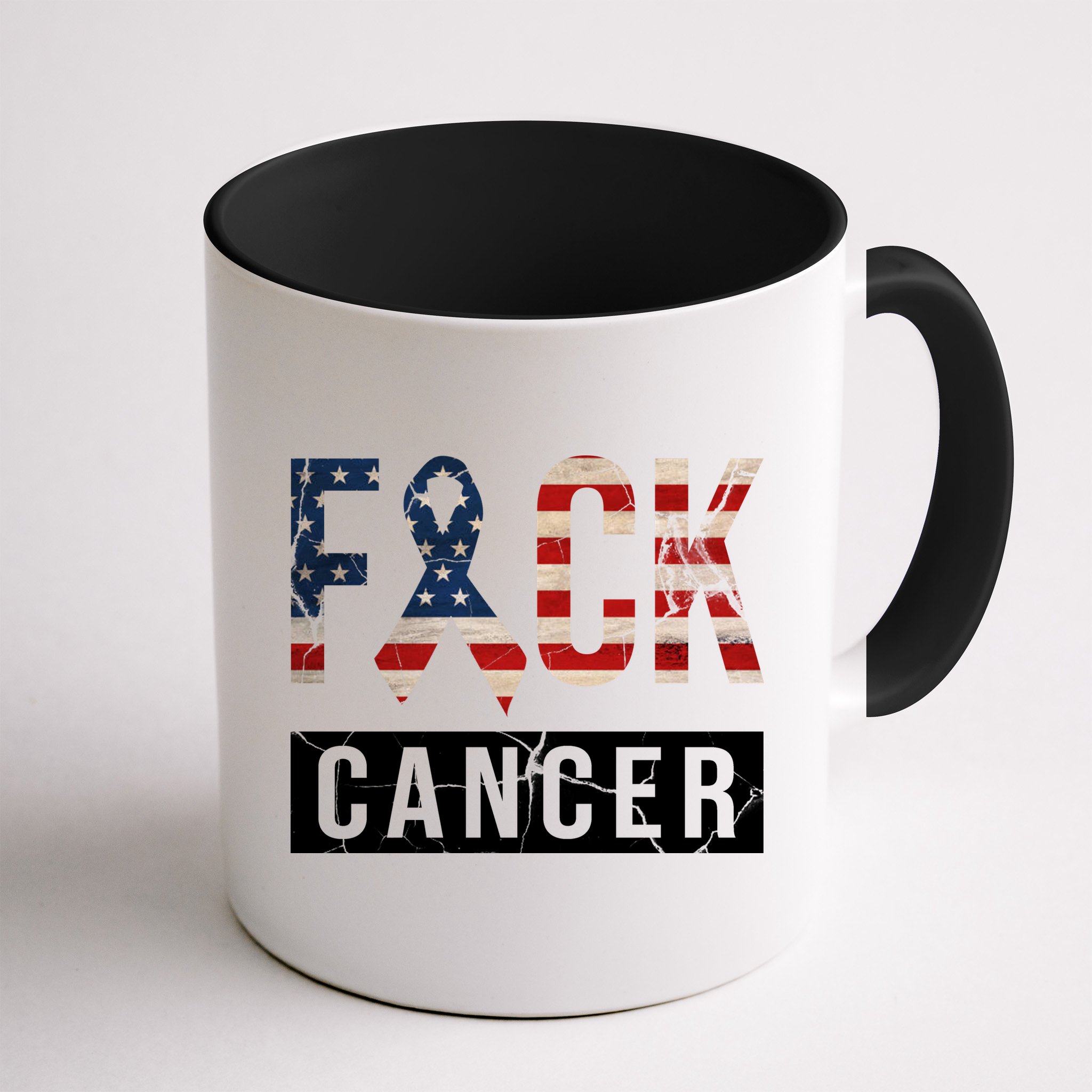 F*ck Cancer USA American Flag Ribbon Mug