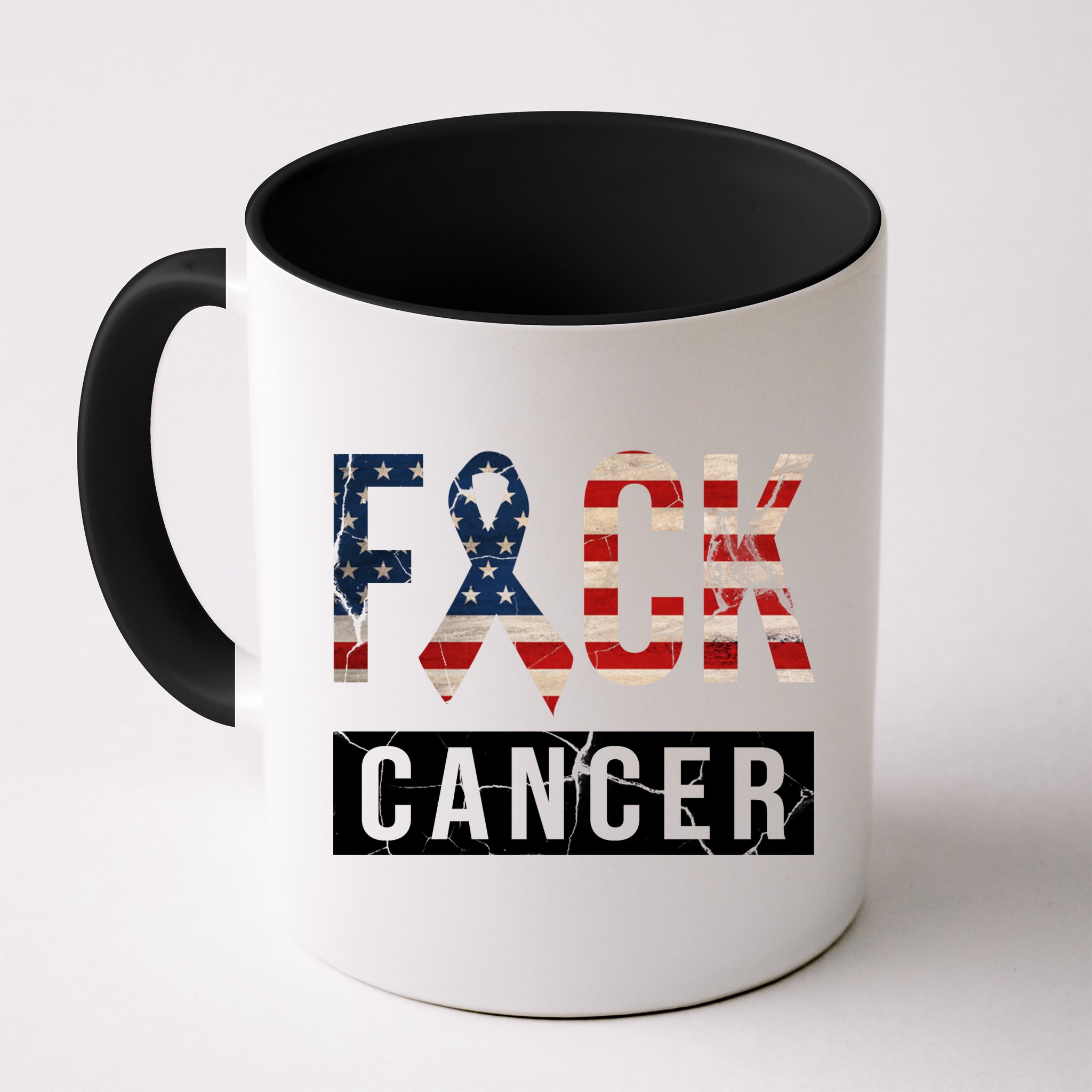 F*ck Cancer USA American Flag Ribbon Mug