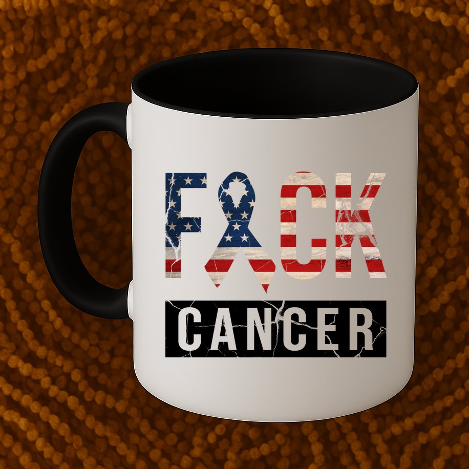 F*ck Cancer USA American Flag Ribbon Mug
