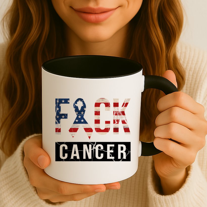 F*ck Cancer USA American Flag Ribbon Mug