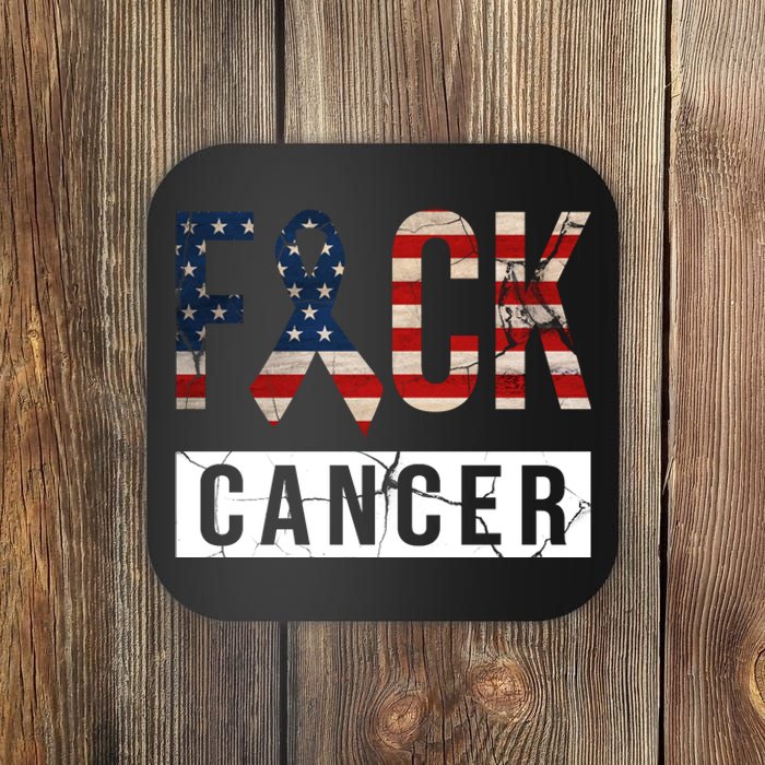 F*ck Cancer USA American Flag Ribbon Coaster