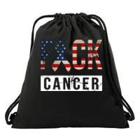 F*ck Cancer USA American Flag Ribbon Drawstring Bag