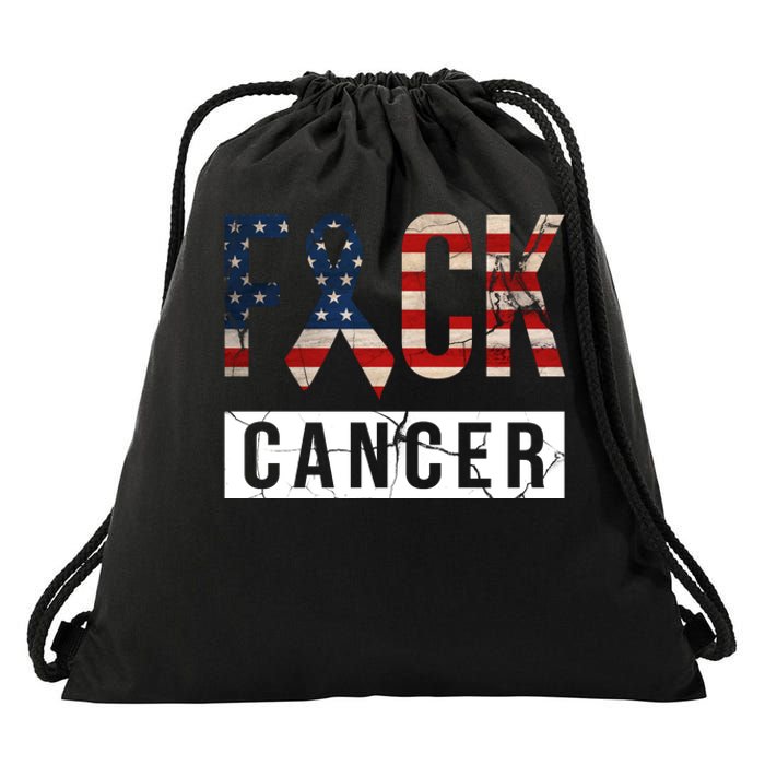 F*ck Cancer USA American Flag Ribbon Drawstring Bag