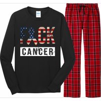 F*ck Cancer USA American Flag Ribbon Long Sleeve Pajama Set