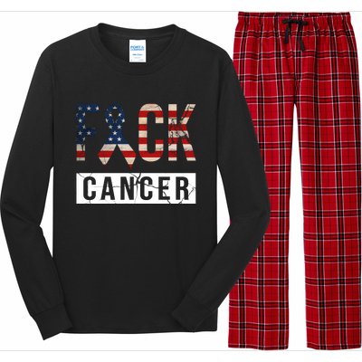 F*ck Cancer USA American Flag Ribbon Long Sleeve Pajama Set