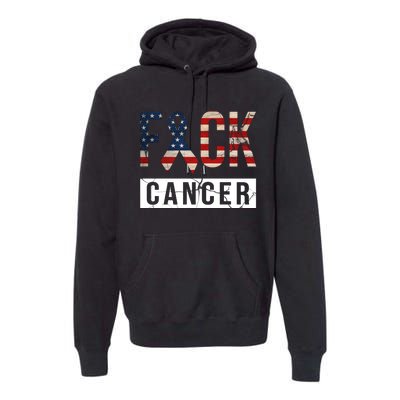 F*ck Cancer USA American Flag Ribbon Premium Hoodie