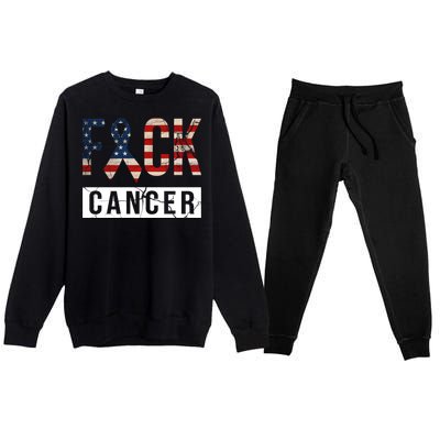 F*ck Cancer USA American Flag Ribbon Premium Crewneck Sweatsuit Set