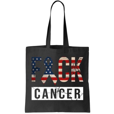 F*ck Cancer USA American Flag Ribbon Tote Bag