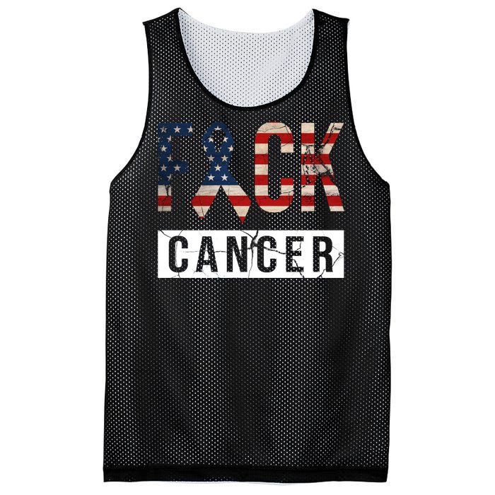 F*ck Cancer USA American Flag Ribbon Mesh Reversible Basketball Jersey Tank