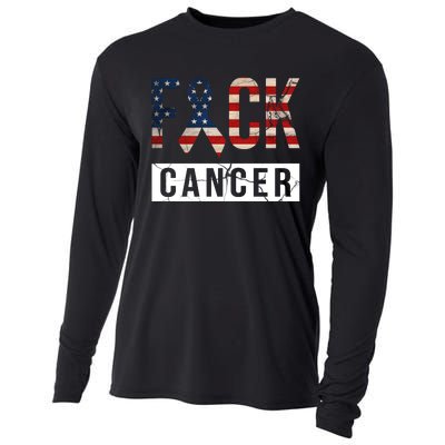 F*ck Cancer USA American Flag Ribbon Cooling Performance Long Sleeve Crew